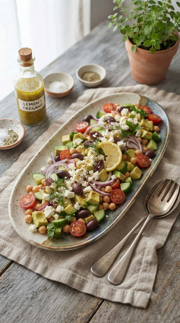 Crunchy avocado chick pea & feta&nbsp;salad